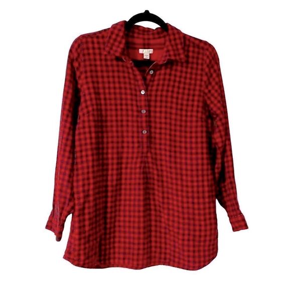 J.Jill red and black check soft flannel tunic with pockets S Petite - Picture 1 of 9